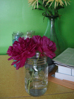 peonies in kitchen